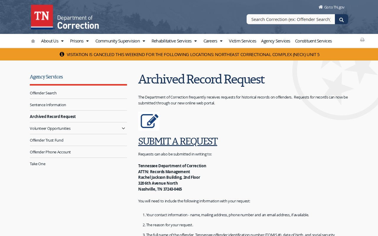 Tipton County arrest history archived TDOC record request