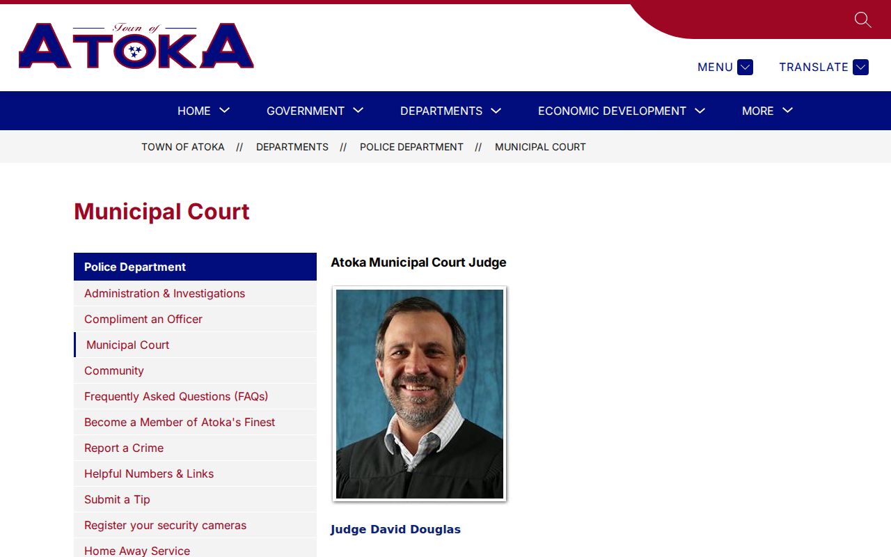 Atoka Municipal Court criminal history record page