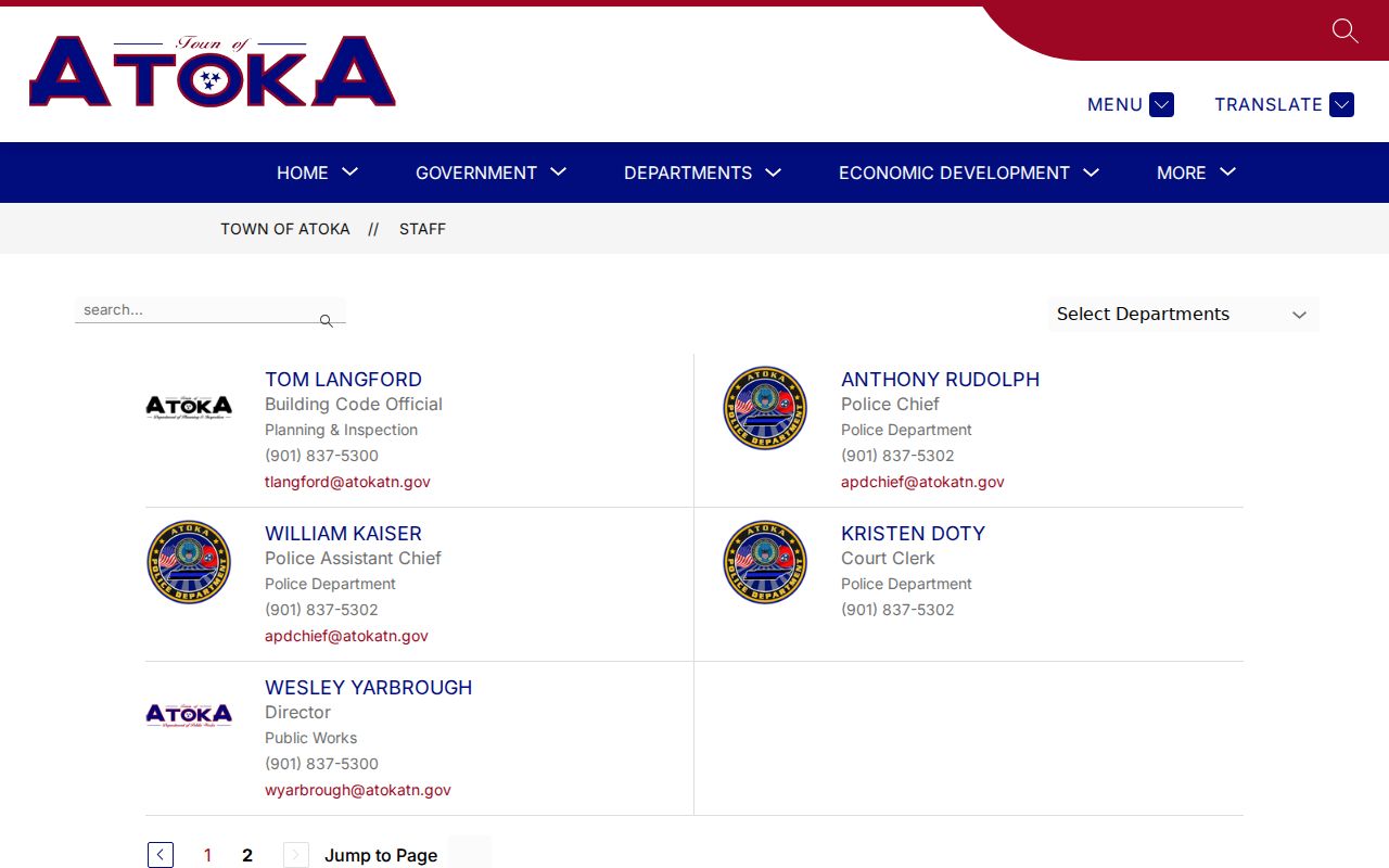 Atoka police and municipal court criminal record contacts