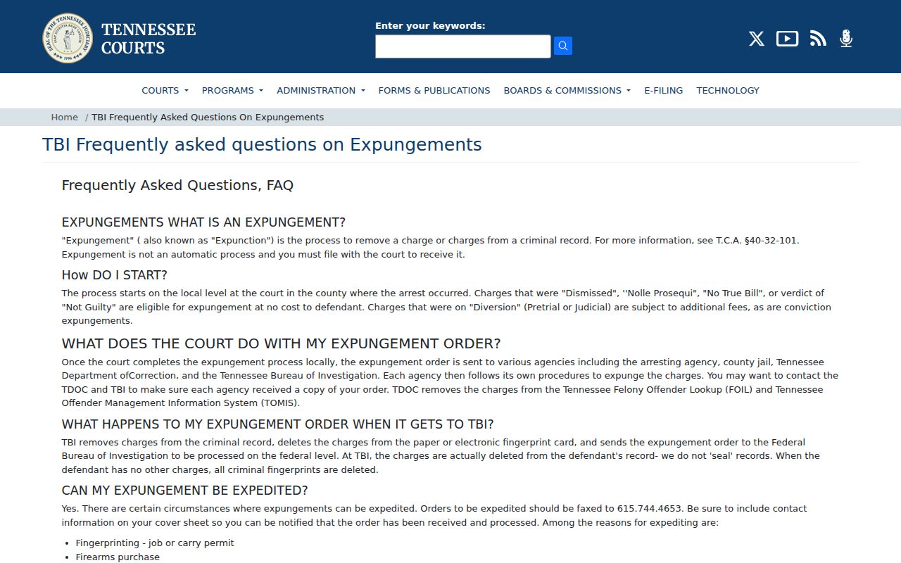 Tipton County criminal case expungement FAQ