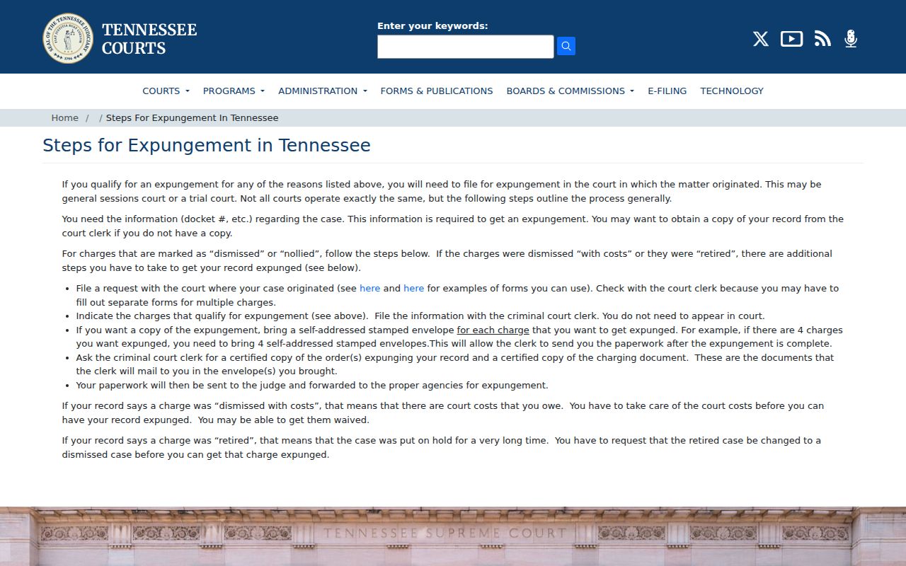 Tipton County criminal court case expungement filing steps