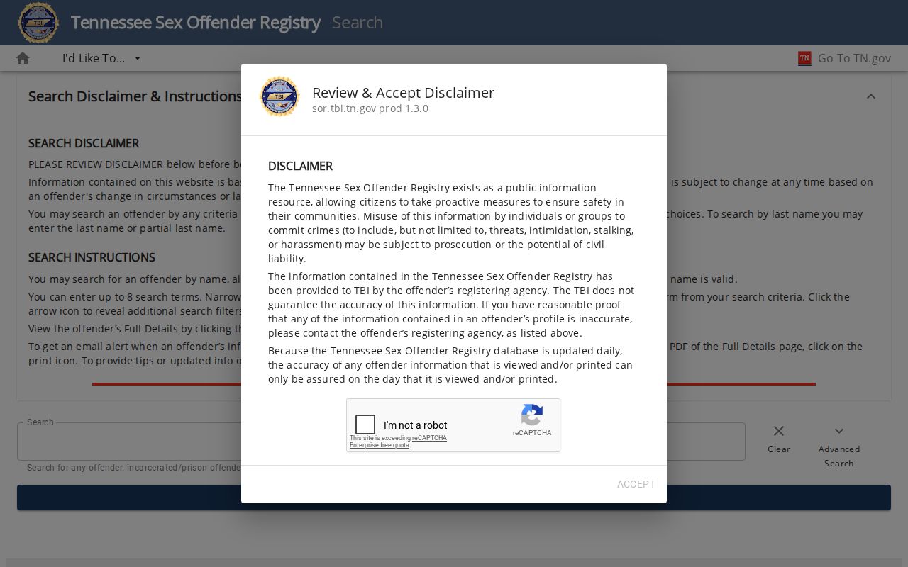 Tipton County sex offender registry search controls from TBI